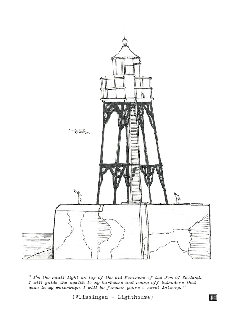 Vlissingen Lighthouse Netherlands - Fine Line Architecture Sketch - Lighthouse Wall Art & Decor