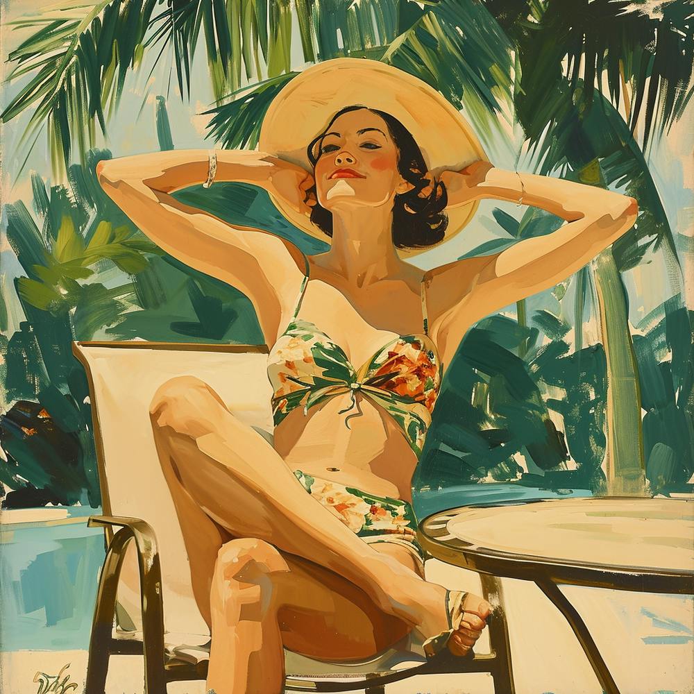 Relaxing Woman In A Straw Hat - expressionism 1