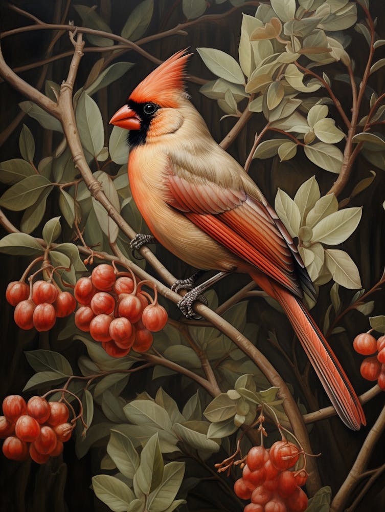 Dark And Moody Botanical Northern Cardinal 2