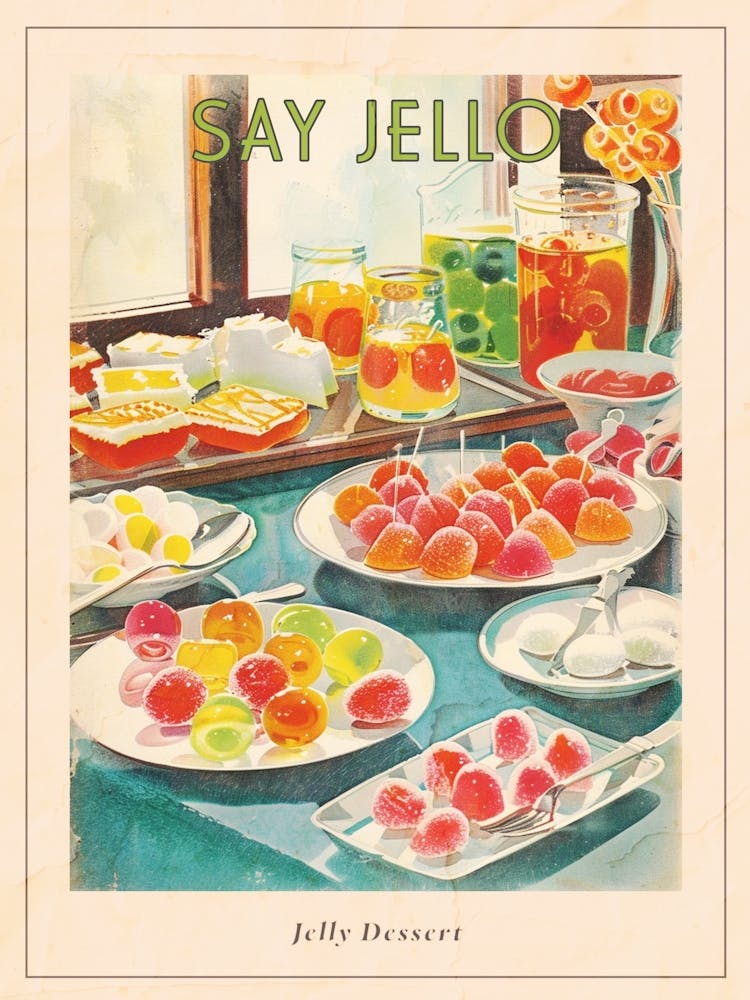 Jelly Dessert Platter Vintage Cookbook Style Illustration Poster