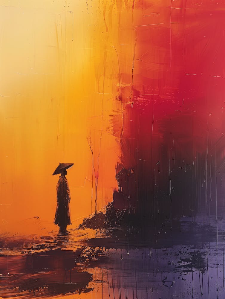 Asian Woman In Front Of Sunset