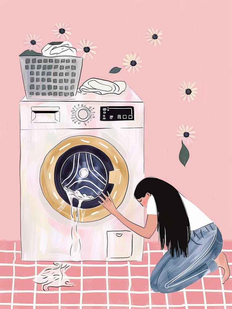 Illustration Of A Woman Washing Clothes