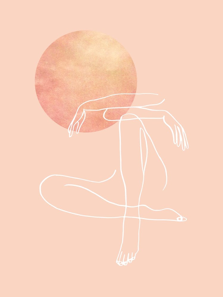 Line Art Woman Woman Sitting Legs Arms Crossed Pastel