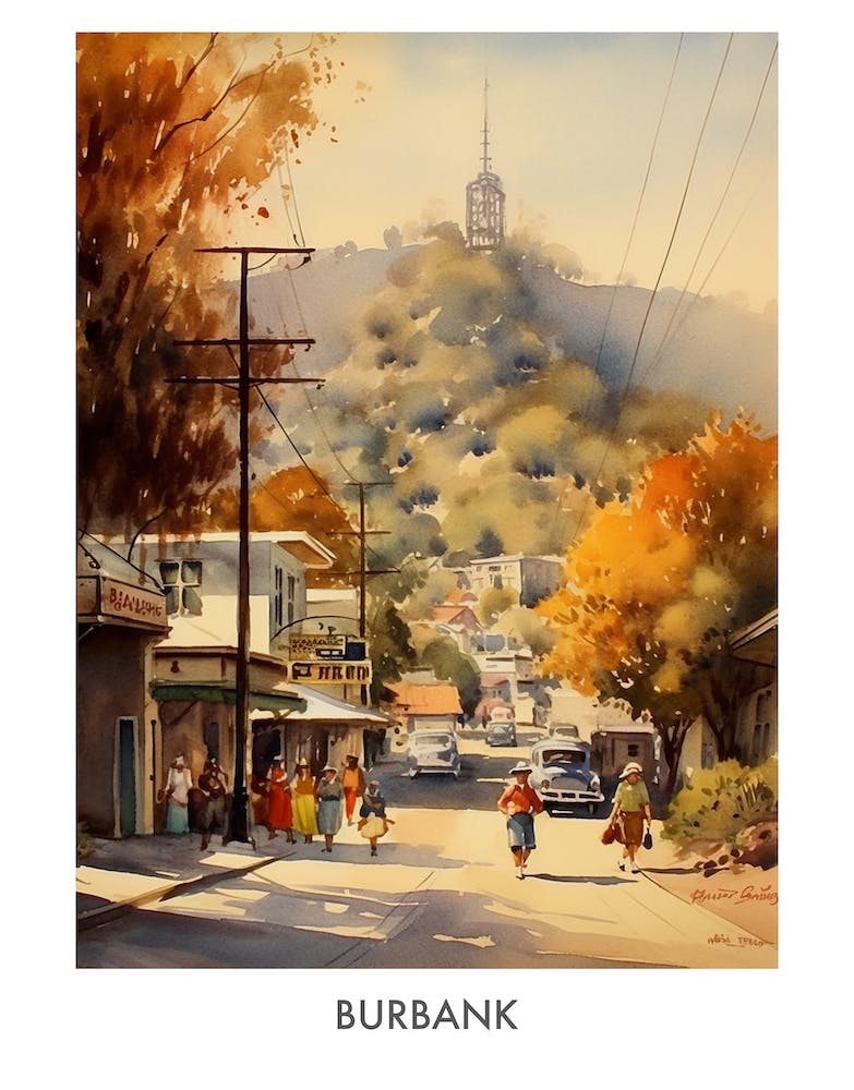 Burbank Watercolor 1 Travel Poster