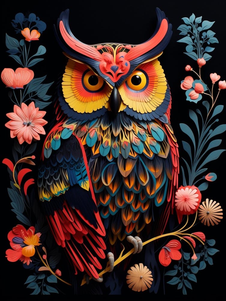 Folk Bird Illustration Great Horned Owl 2