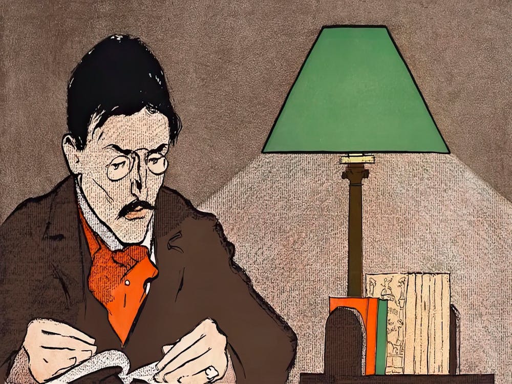 Man Reading A Book Illustration, Edward Penfield