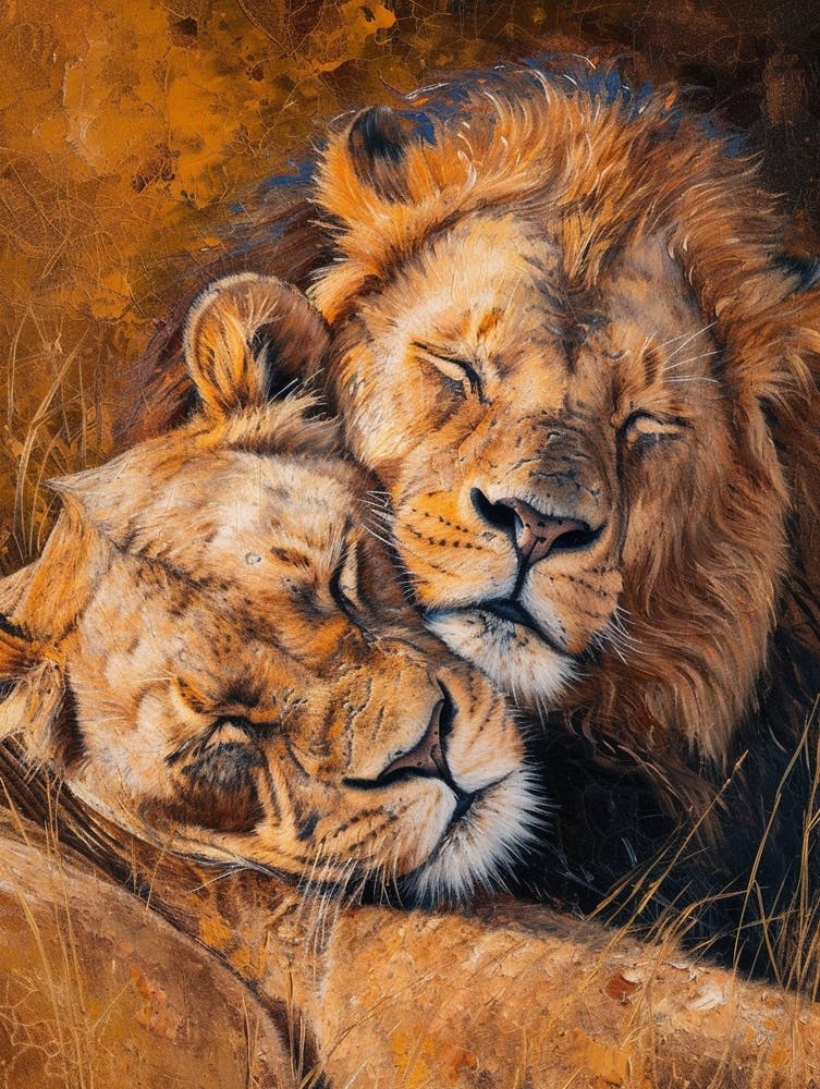 African Lion Mating Rituals Acrylic Painting 1