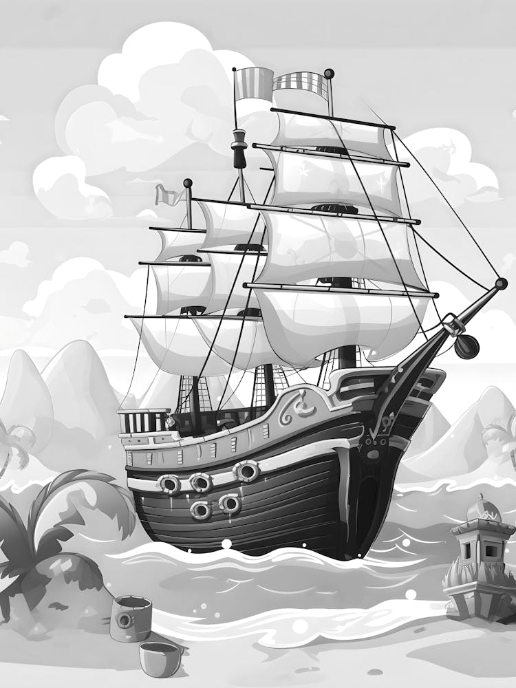 Bateau Pirate Dans La Mer 1