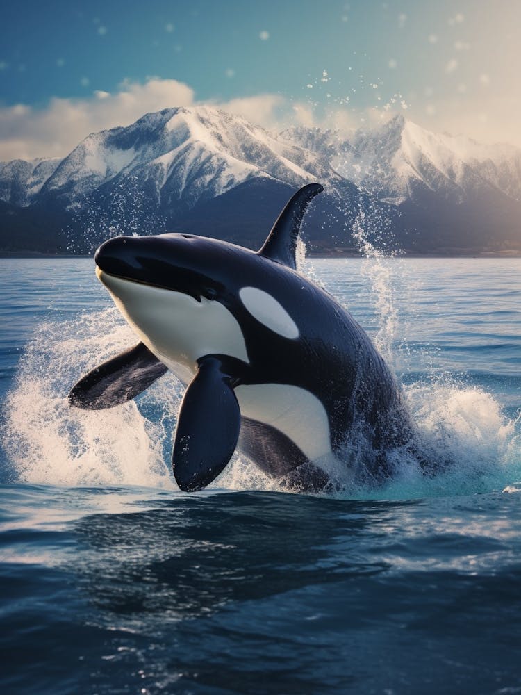 Realistic Orca Whale Icy Mountain Photography Style 2