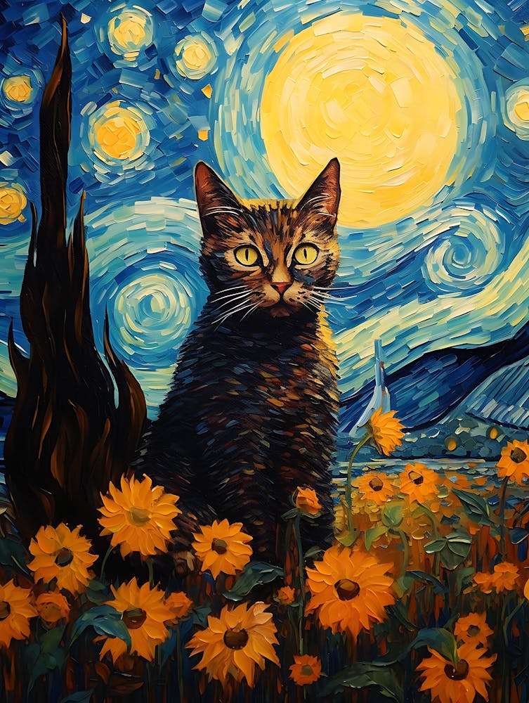 Cat Sunflowers Wall Art 4