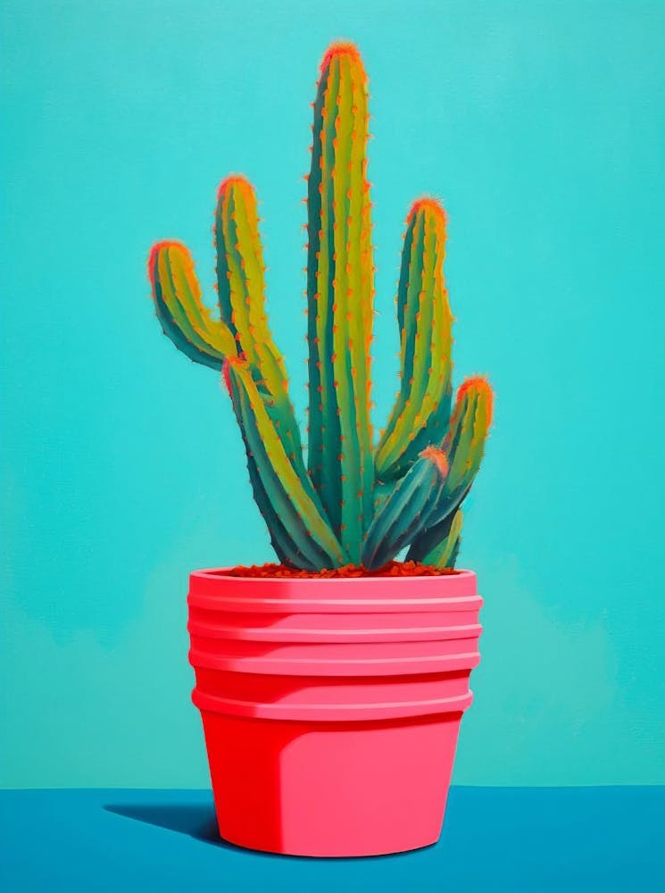 Abstract Cactus Still Life Painting, Minimalist Cactus Decor, Colorful Cactus Print, Botanical Plant Painting, Living Room Decor, Plant Art