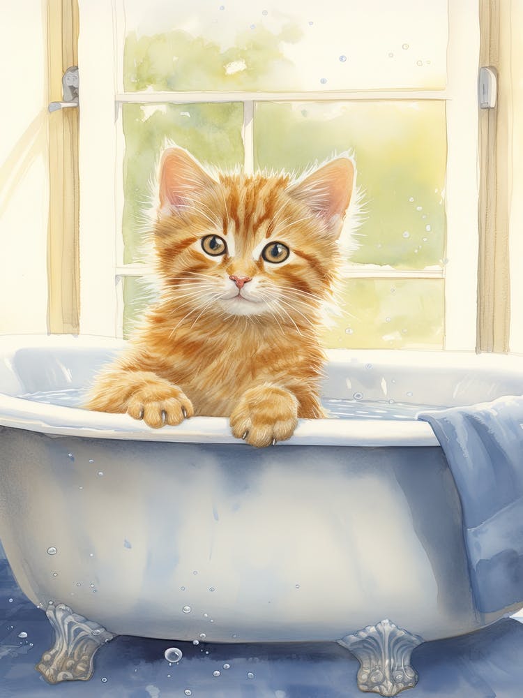 Manx Cat In Bathtub Botanical Bathroom 2