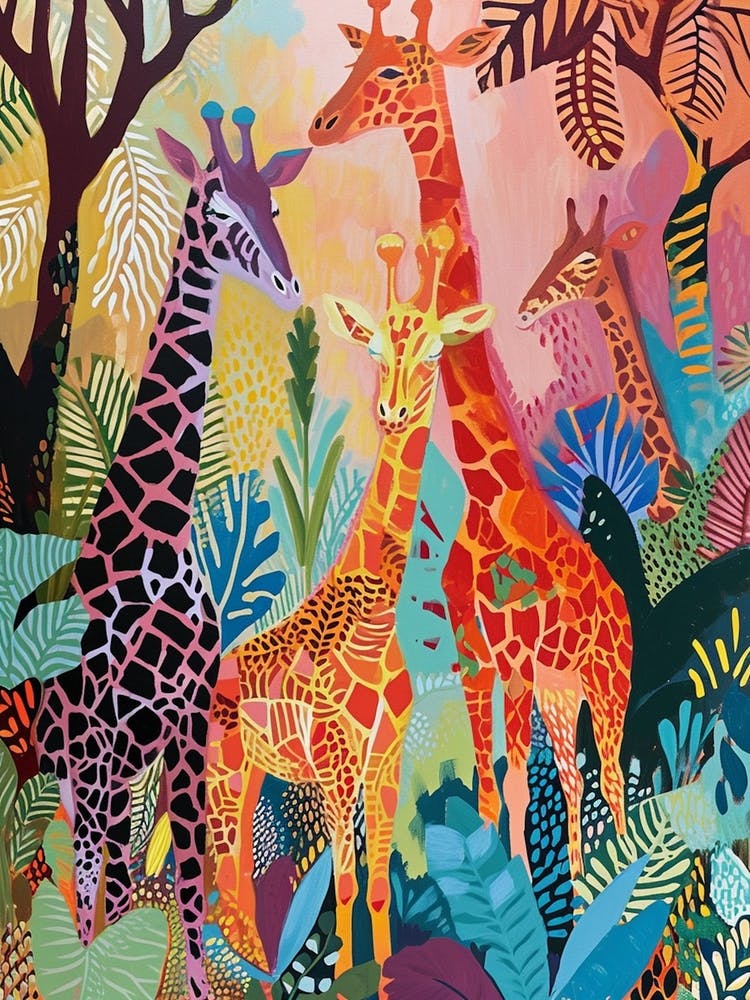 Sweet Painting Of Giraffe Family 3