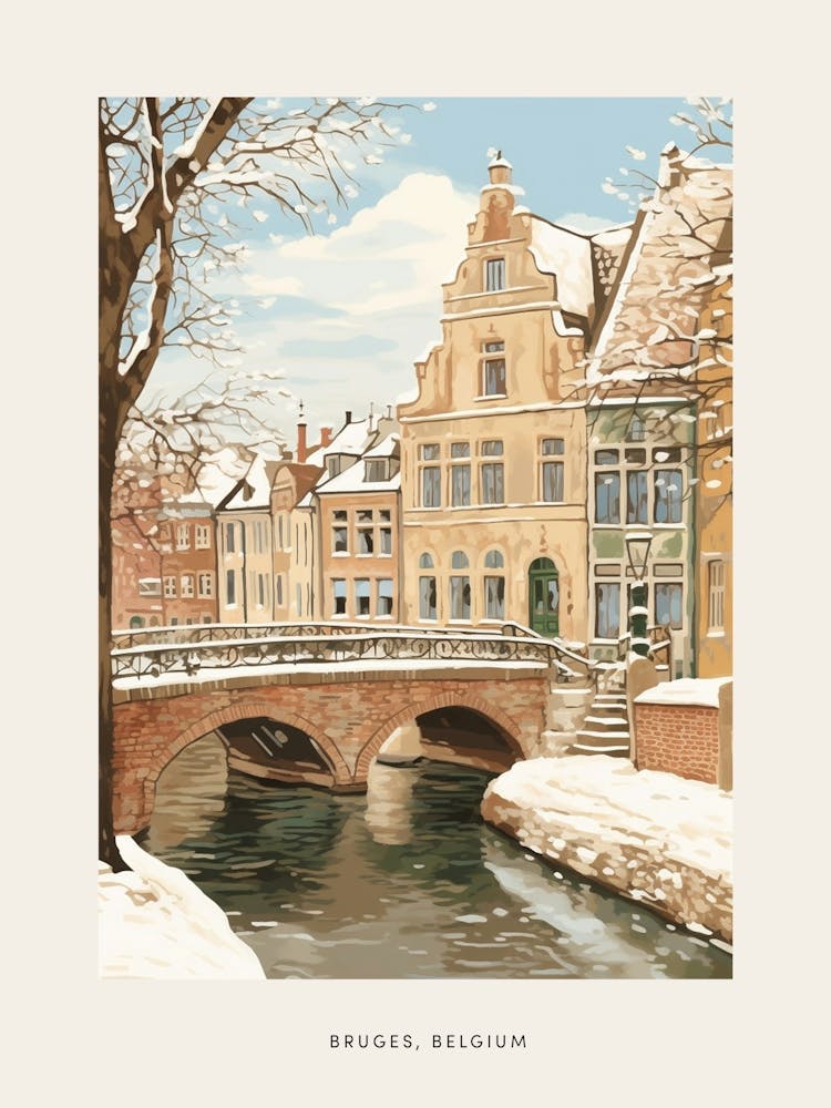 Vintage Winter Poster Bruges Belgium 2
