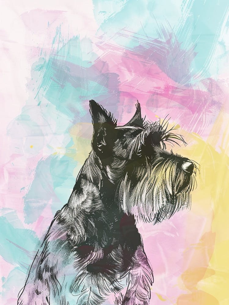 Giant Schnauzer Pastel Line Watercolour Illustration  2
