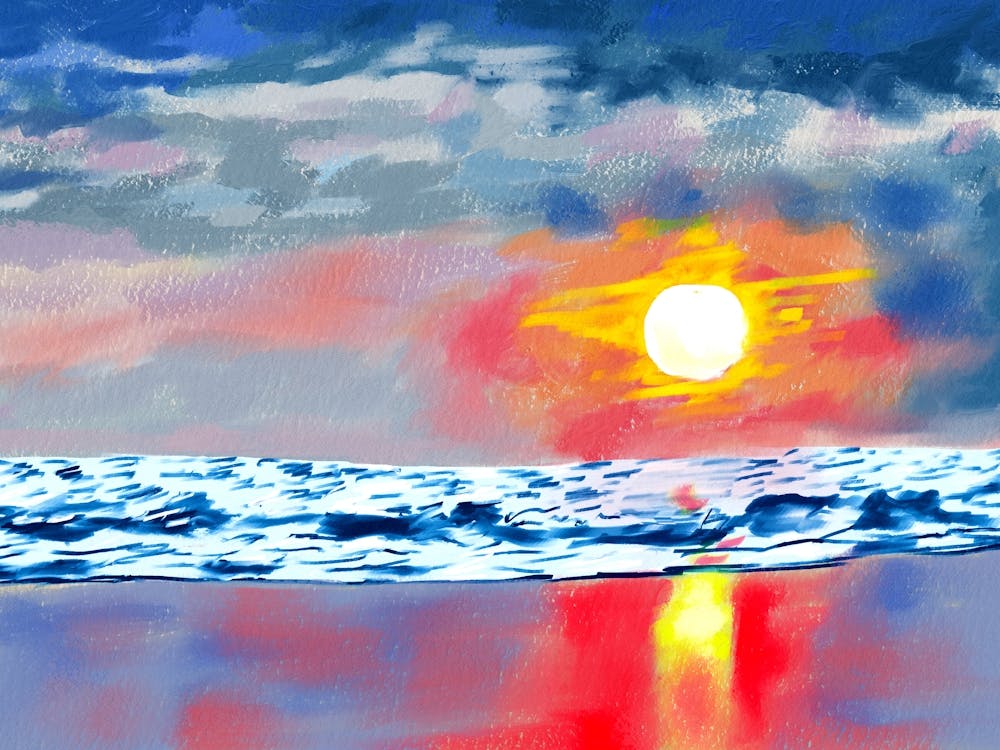 Sunset On The Beach Acrylic Painting