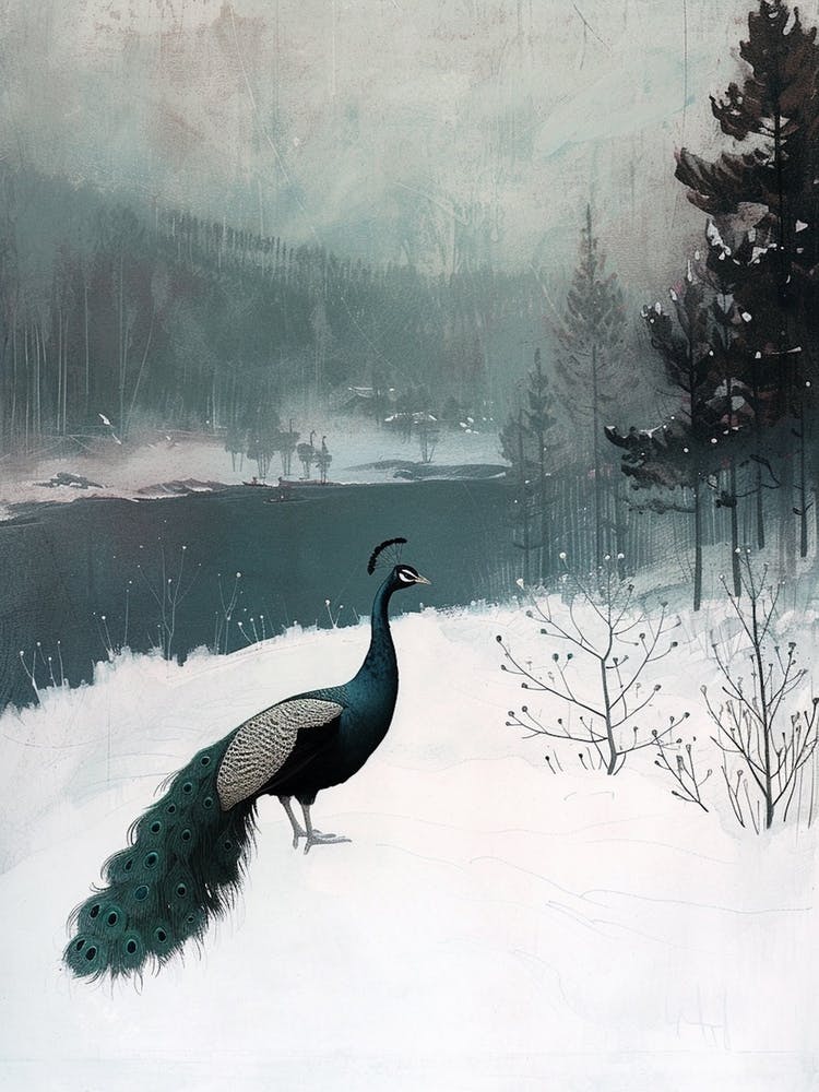 Snow Scene Of A Peacock 1