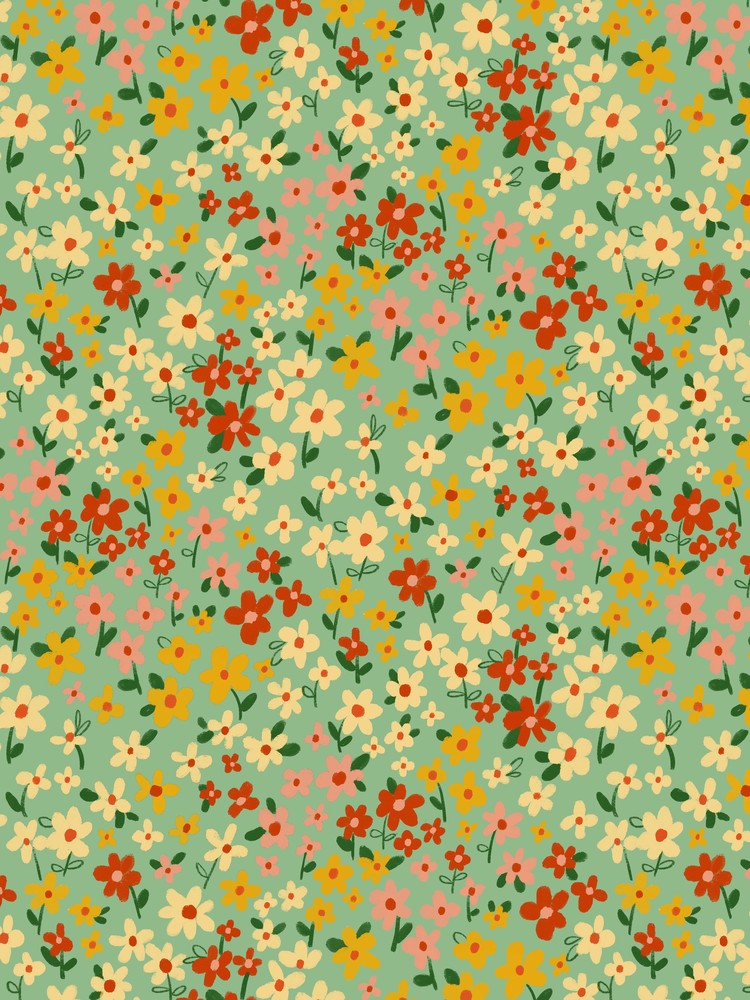 Meadow Ditsy Floral Pattern Seafoam
