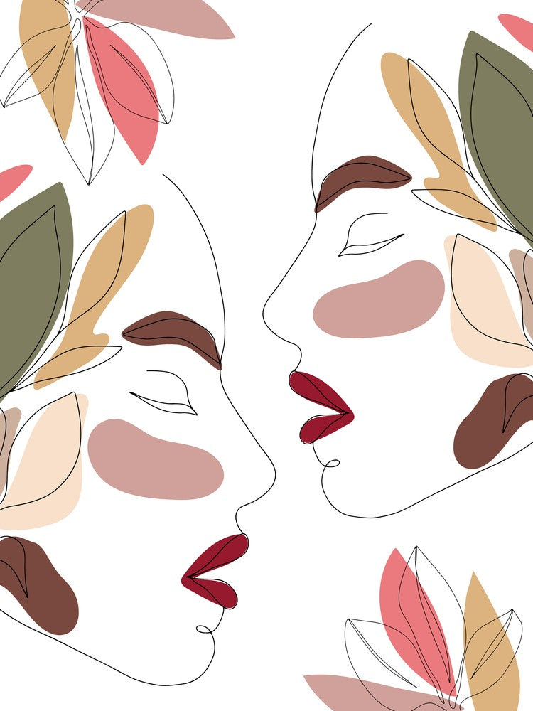 Minimal Line Art Kissing Floral Women