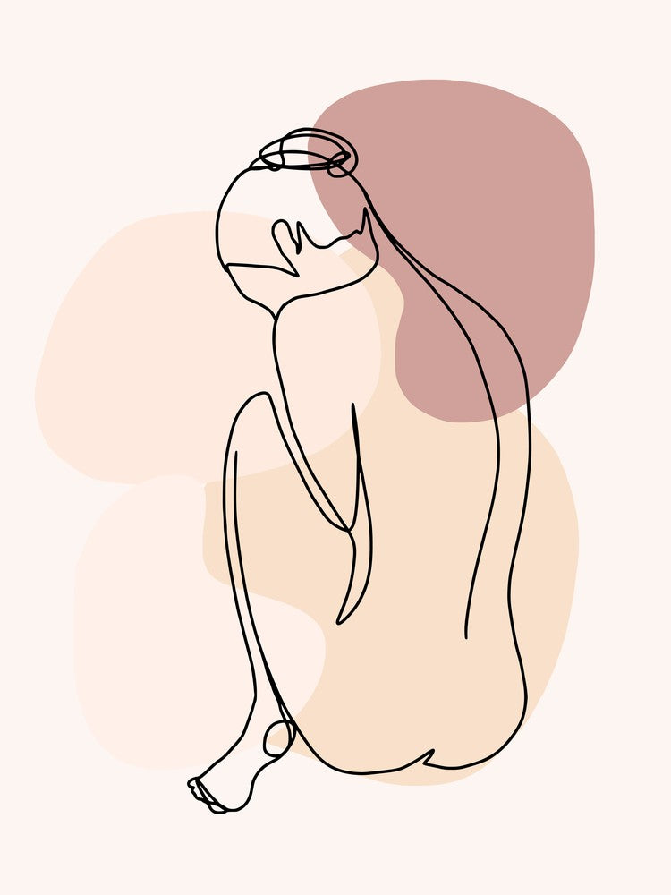 Minimal Line Art Sitting Beautiful Woman