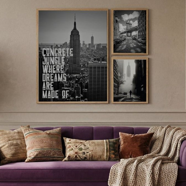 New York Photography Art Style Asymmetric Trio Gallery Wall