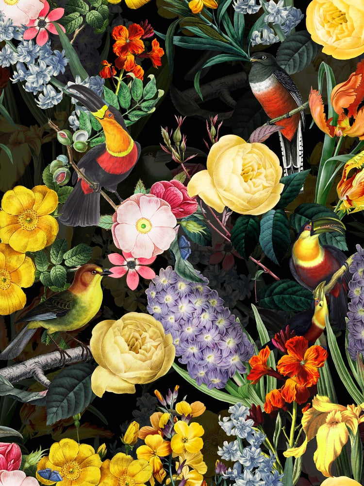 Night Vintage Spring Flower Bird Garden