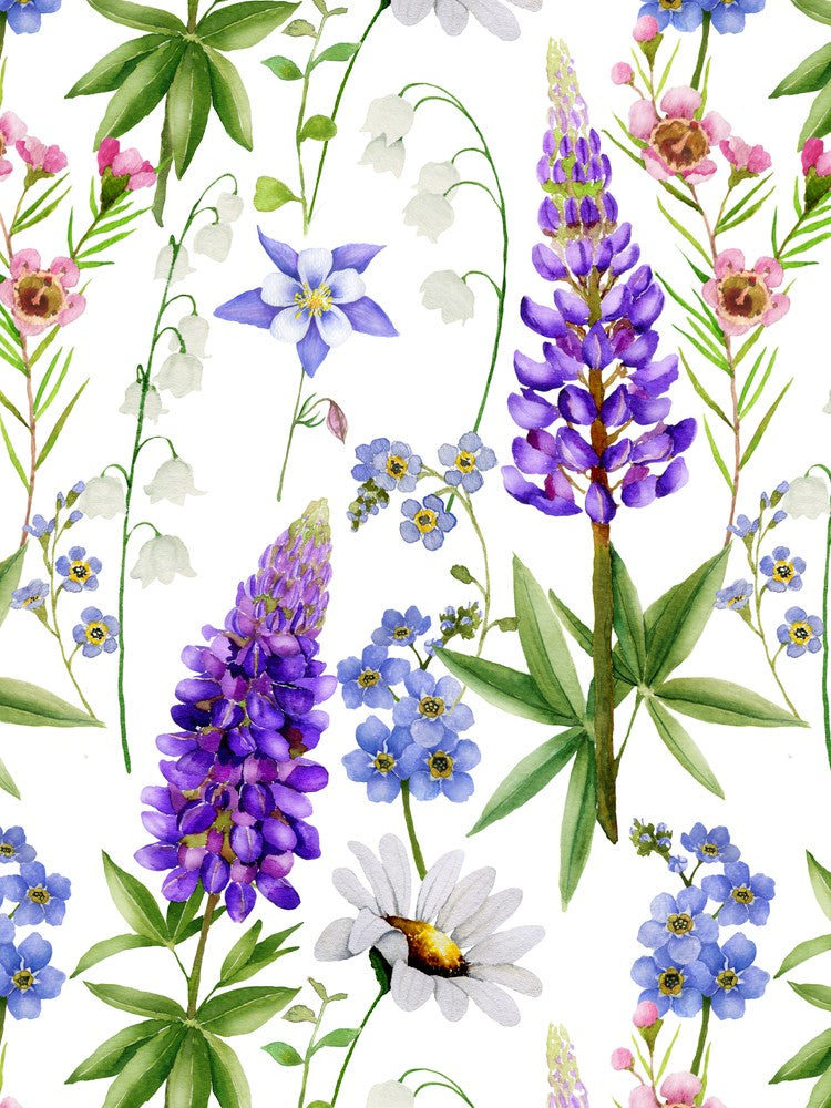 Nordic Watercolor Wildflowers Meadow