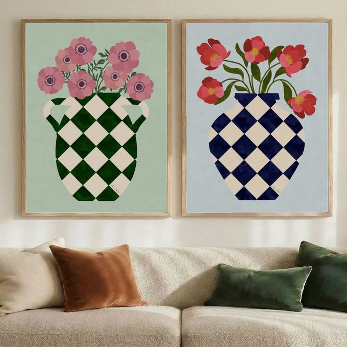 Set of 2 Checkered Blooms