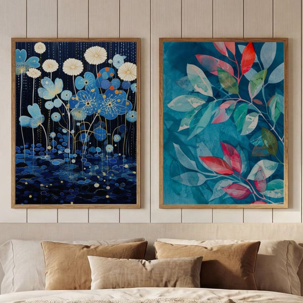 Set of 2 Deep Blue Flora