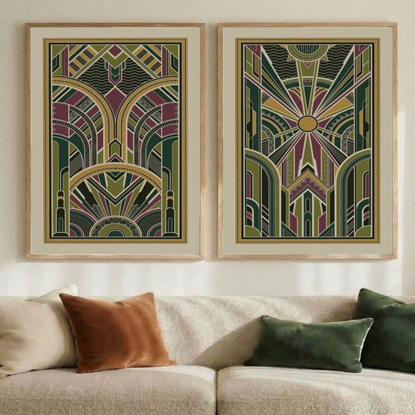 Set of 2 Emerald & Maroon Revival