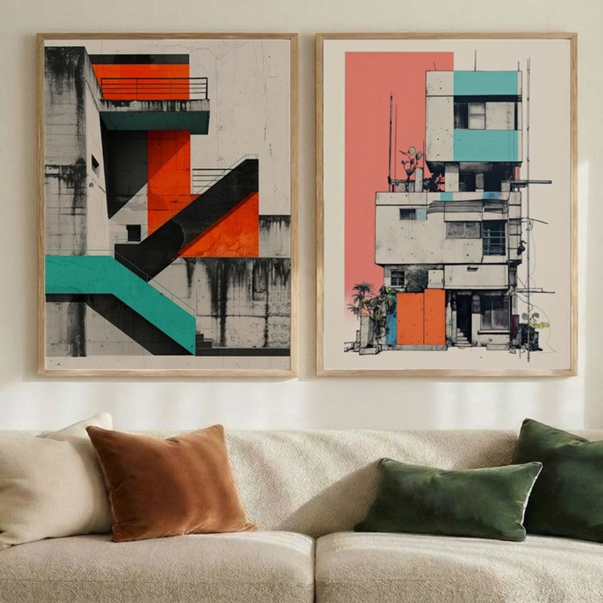 Set of 2 Geometric Cityscape