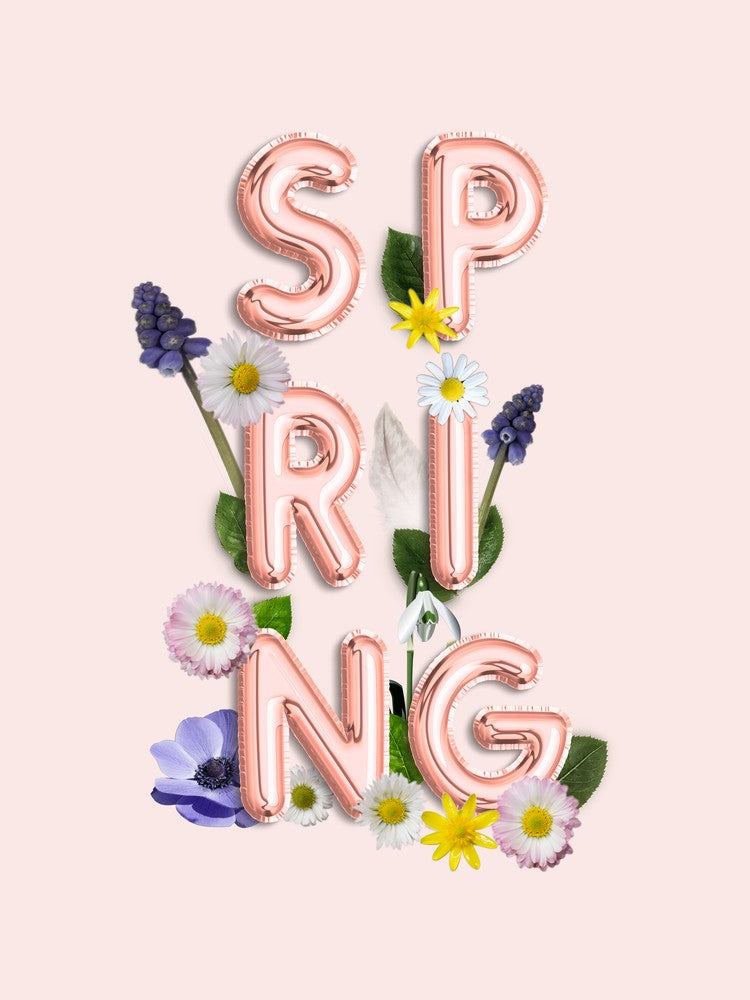 Spring   Copper Balloon Typography And Flowers