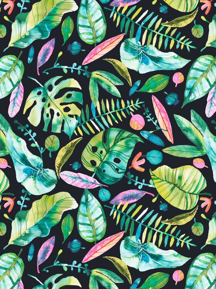 Tropical Leaves Green Pink