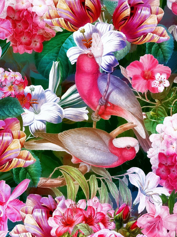 Tropical Luminous Pink Vintage Parrot Jungle Garden