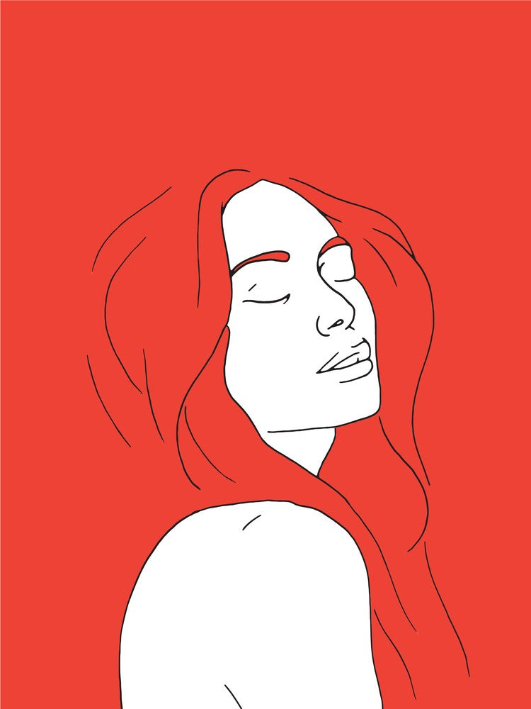 Frau in Träumerei Rot